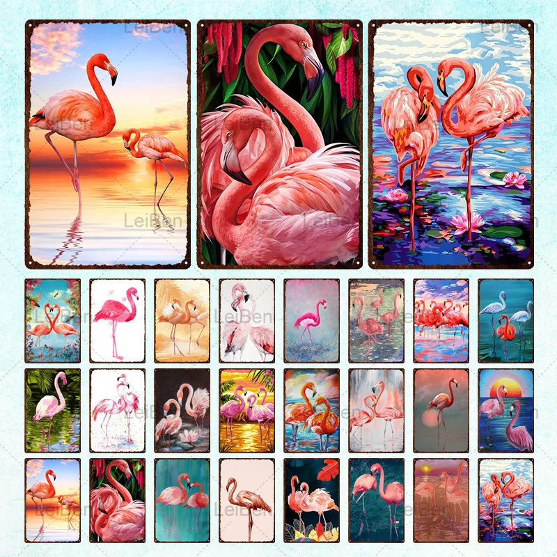 

Flamingo Metal Tin Sign Retro Animal Plaque Vintage Decorative Plate Wall Sticker Home Decor Man Cave Club Pub Bar Iron Painting