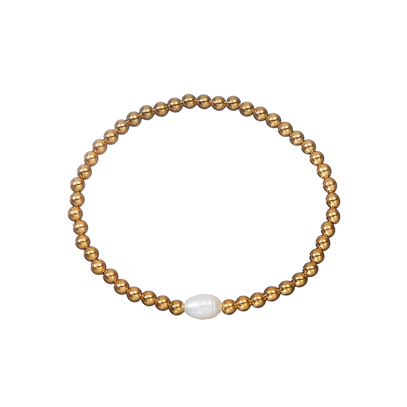 High Quality Metal Smooth Bead Stainless Steel Jewelry Waterproof Durable Women's Charm Gift Fresh Water Pearl Elastic Bracelets 5