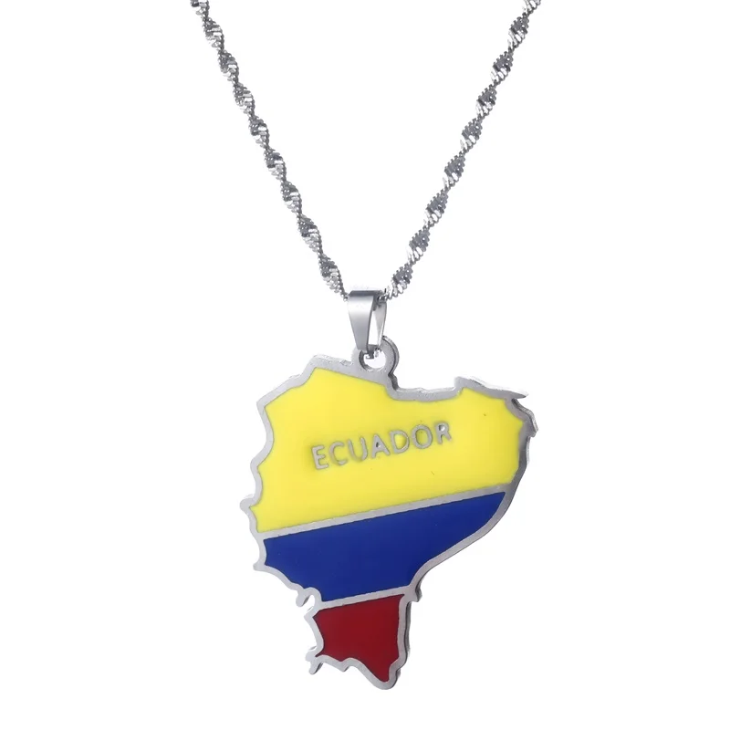 Stainless Steel Ecuador Map With Flag Pendant Necklaces Ecuadorian Jewelry 6