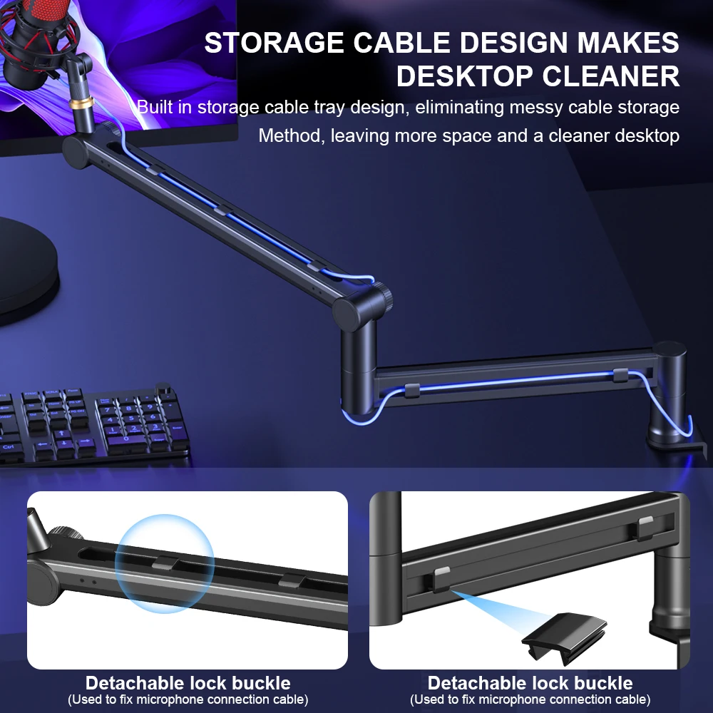 RODD AK-58 마이크 붐 암, 조절 가능한 마이크 브래킷 및 케이블 관리 기능, 블루예티, 솔로캐스트 등에 적합합니다.
