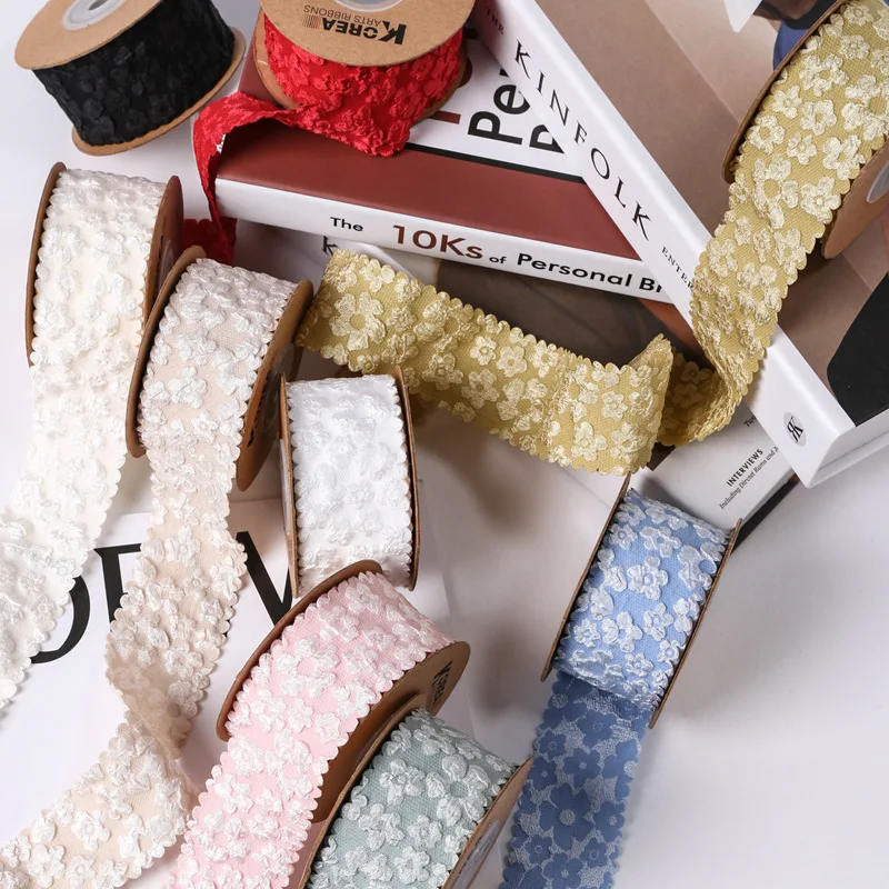 물결 모양 가장자리 패턴 꽃 리본, DIY 공예, 수제 액세서리, 10 야드, 38mm, YM2023050801