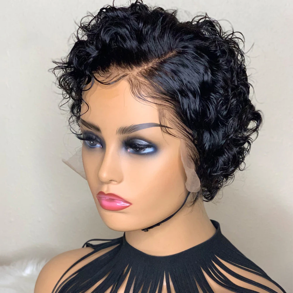 Pixie Cut Wig Water Wave Human Hair Lace Frontal for Women human hair lace frontal