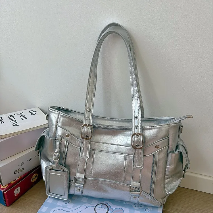 Punk Studded Tote Women Shoulder Bag Large Capacity PU Leather Handbags Rivet Motorcycle Bags for Women Top Handle Shopper Y2K