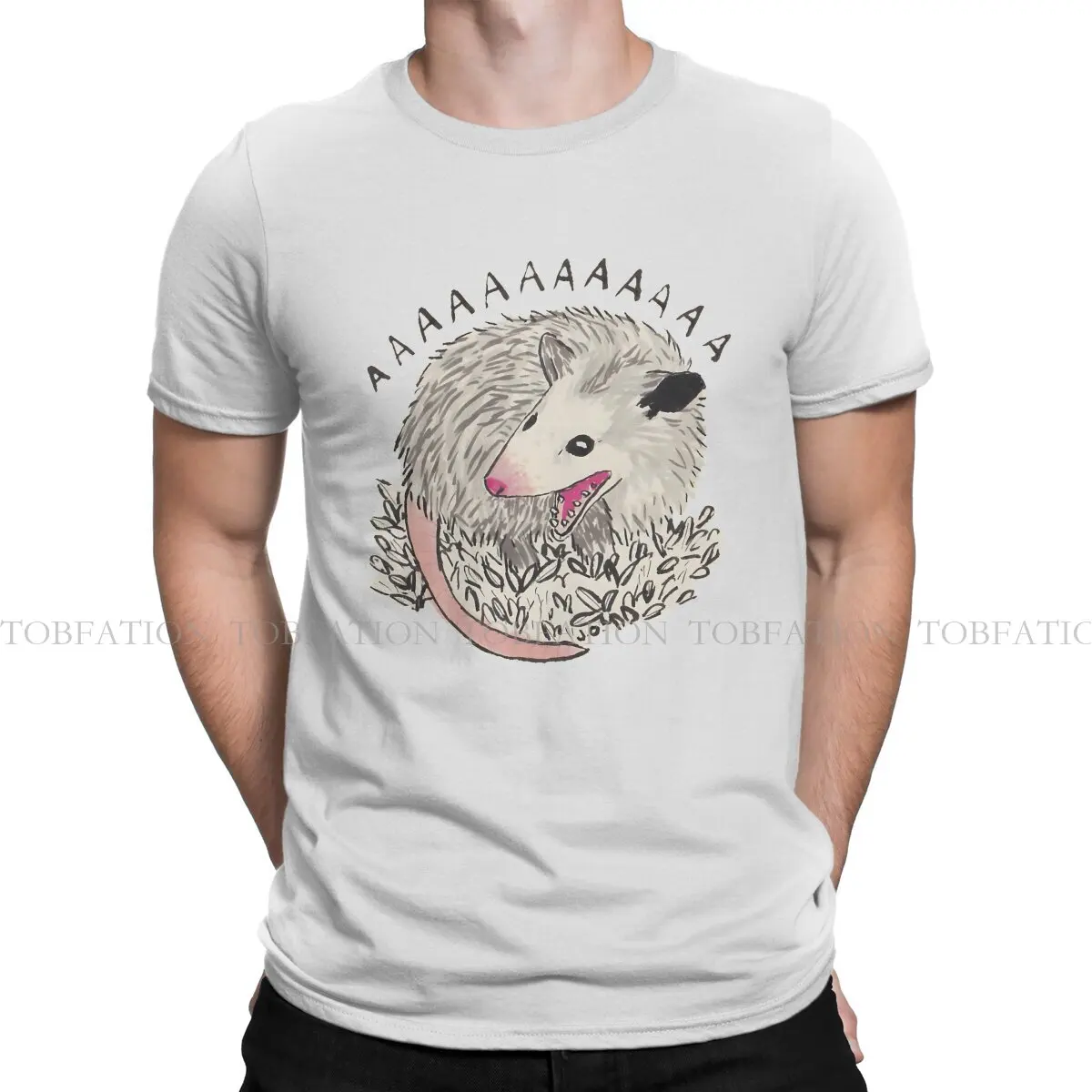 Opossum He Screams T Shirt Goth Men's Tees Summer 100% Cotton Clothing Crewneck TShirt