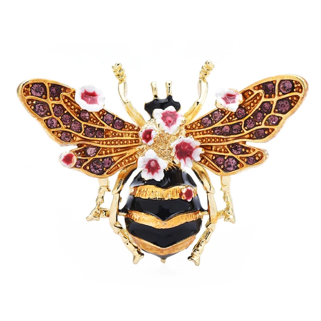 Wuli&baby Big Enamel Bee Brooches For Women Men 3-color Flower Insects Party Causal Brooch Pin Gifts 1