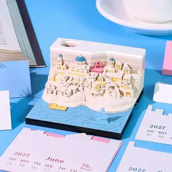 Calendario 2027 con Luce LED, Calendario da Scrivania 3D a Strappo, Blocco Note Artistico in Carta Intagliata, Regalo per Natale