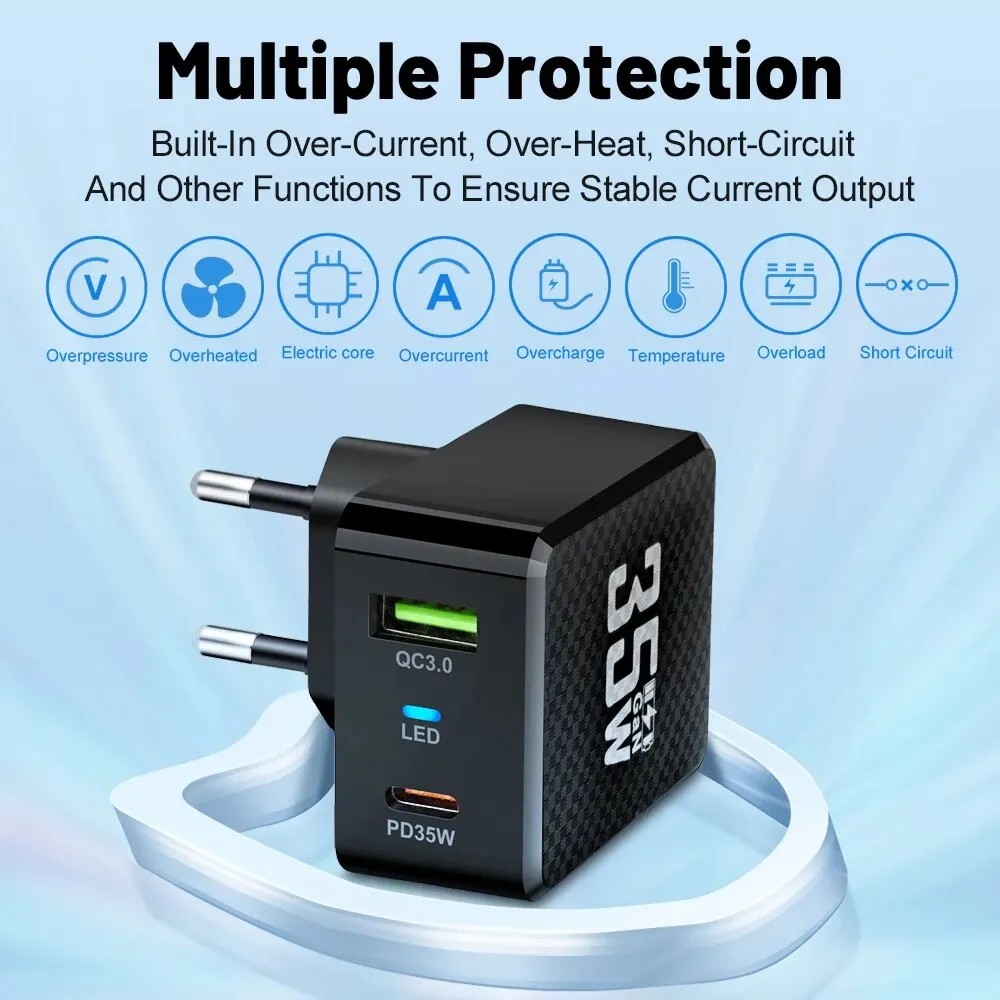 35W GaN USB Type C Charger Tablet Fast Charger QC3.0 PD3.0 Charge Adaper For Iphone 15 Xiaomi Poco F5 Laptop Charger