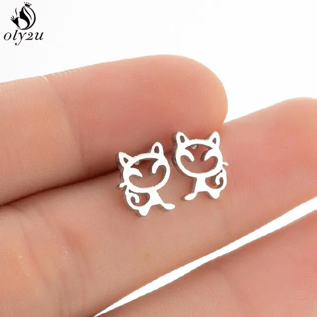 Lovely Stainless Steel Cat Earrings for Women Children Jewelry Trendy Cute Animal Dog Paw Stud Earrings Girls Birthday Gifts 361