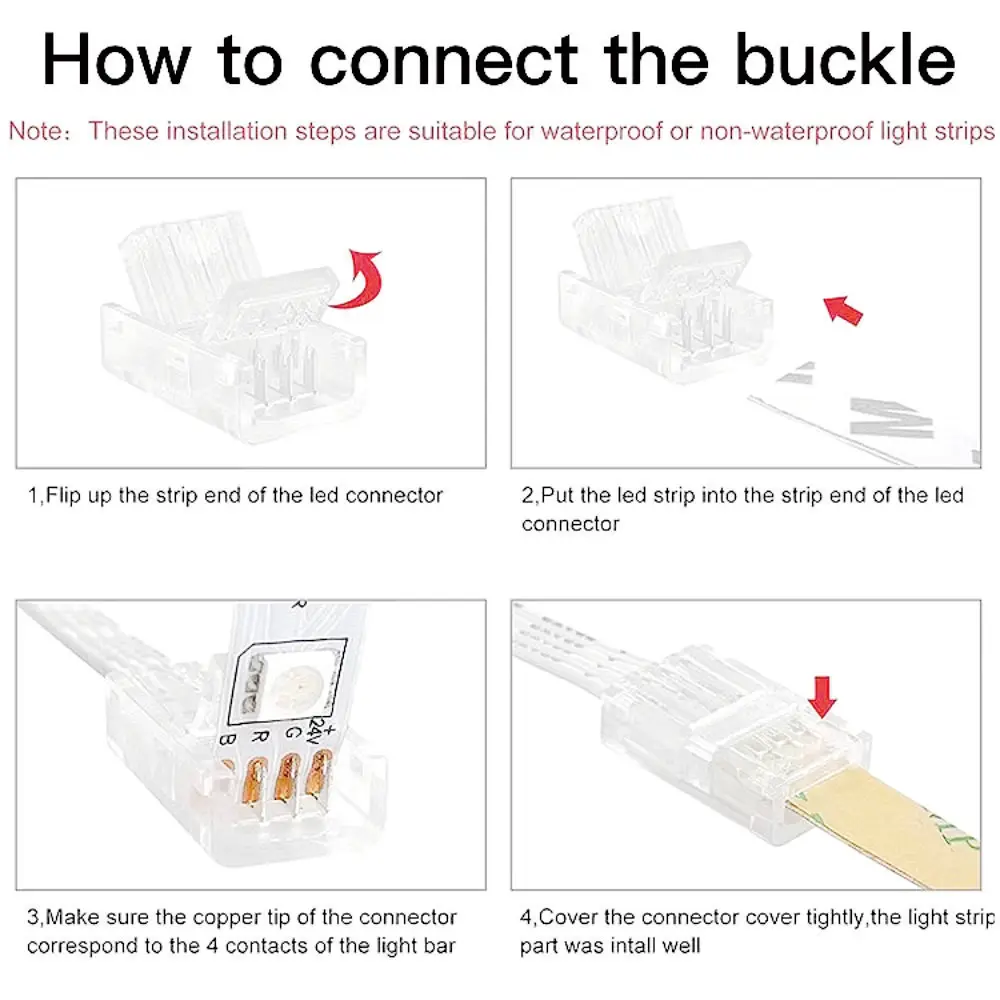 COB LED light strip transparent solderless hat connector L-shaped crystal buckle for 5mm 8mm 10mm 2PIN 3PIN 4PIN