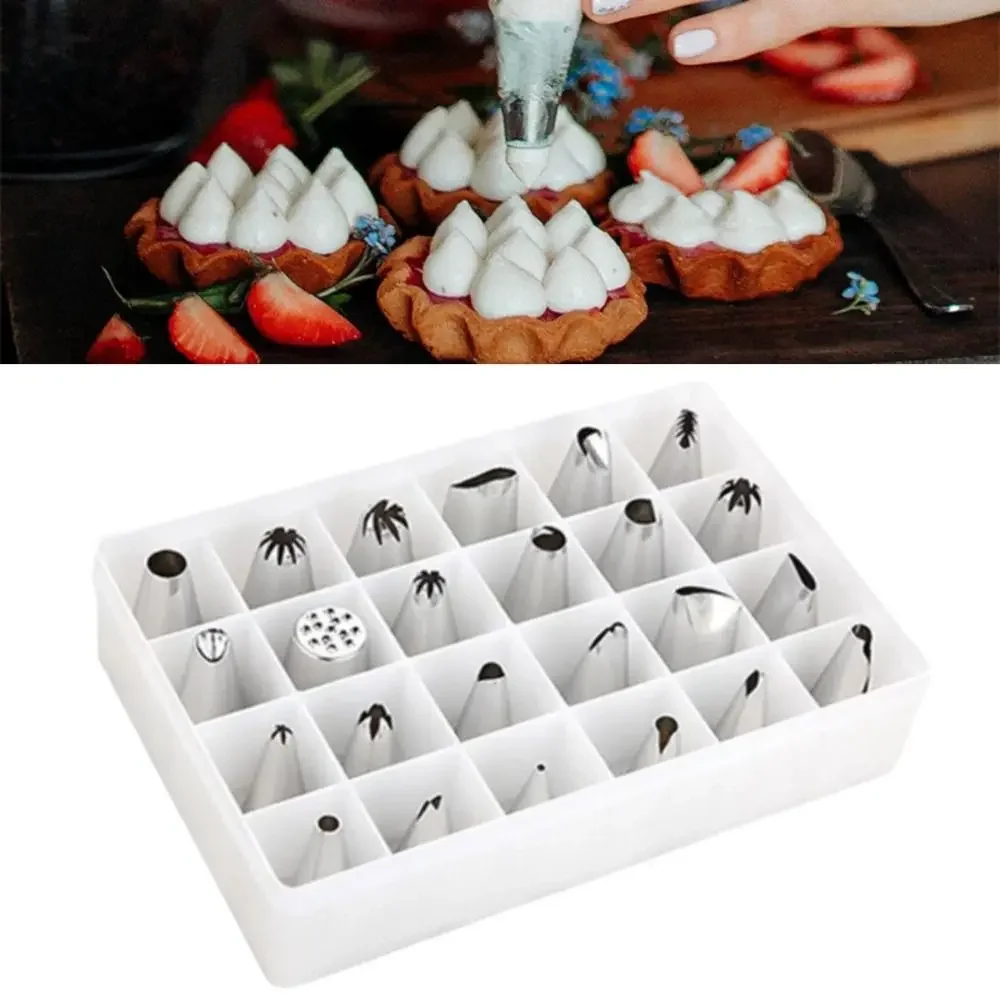 24PCS Steel Cake Decorating Nozzles Set DIY Baking Tool Icing Piping Tip Multi Style Creative Flower Frosting Nozzles