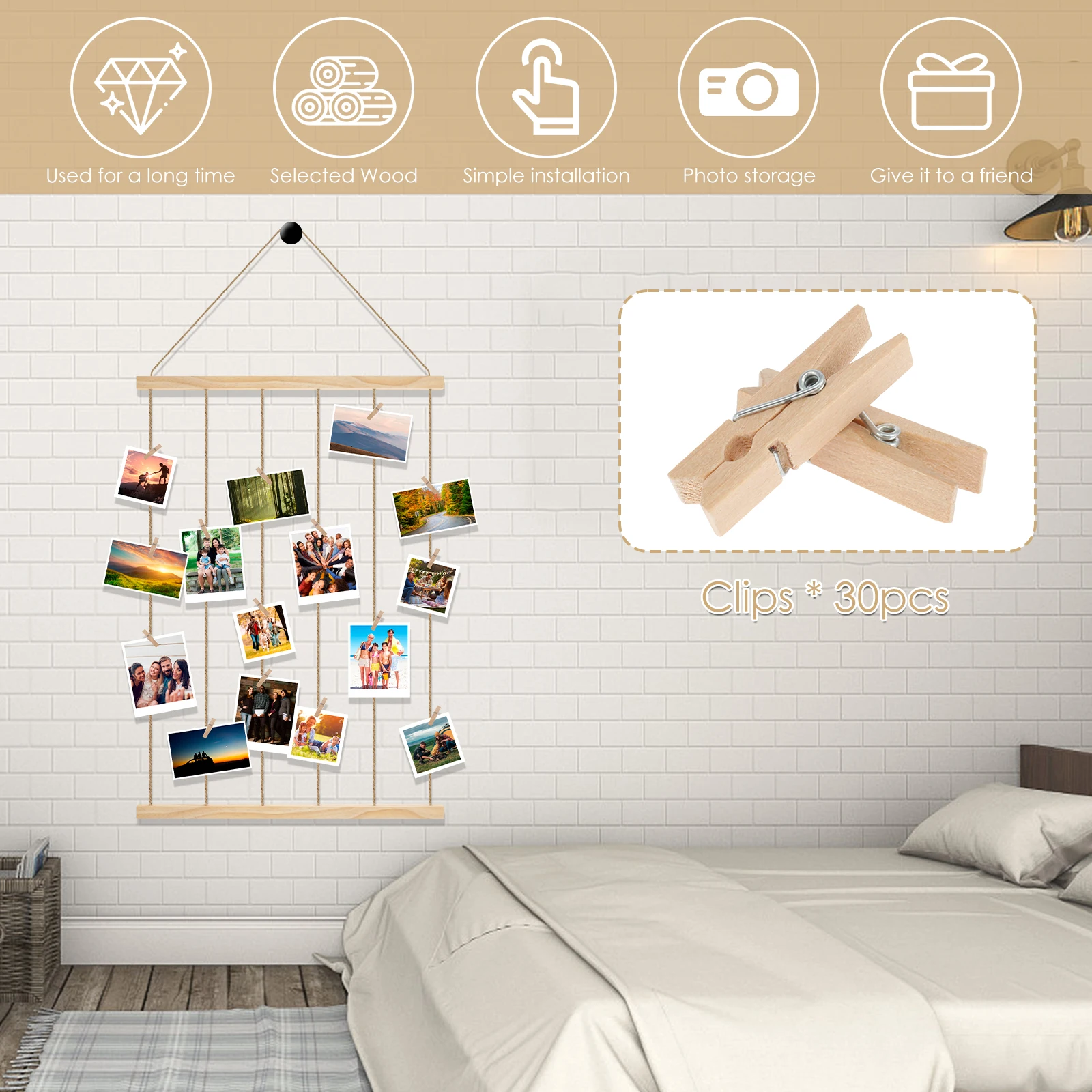 DIY Photo String Versatile LED Photo Hanging Display Picture Frames Collage Wall Decor Install Sturdy Hanging Multiple Pictures