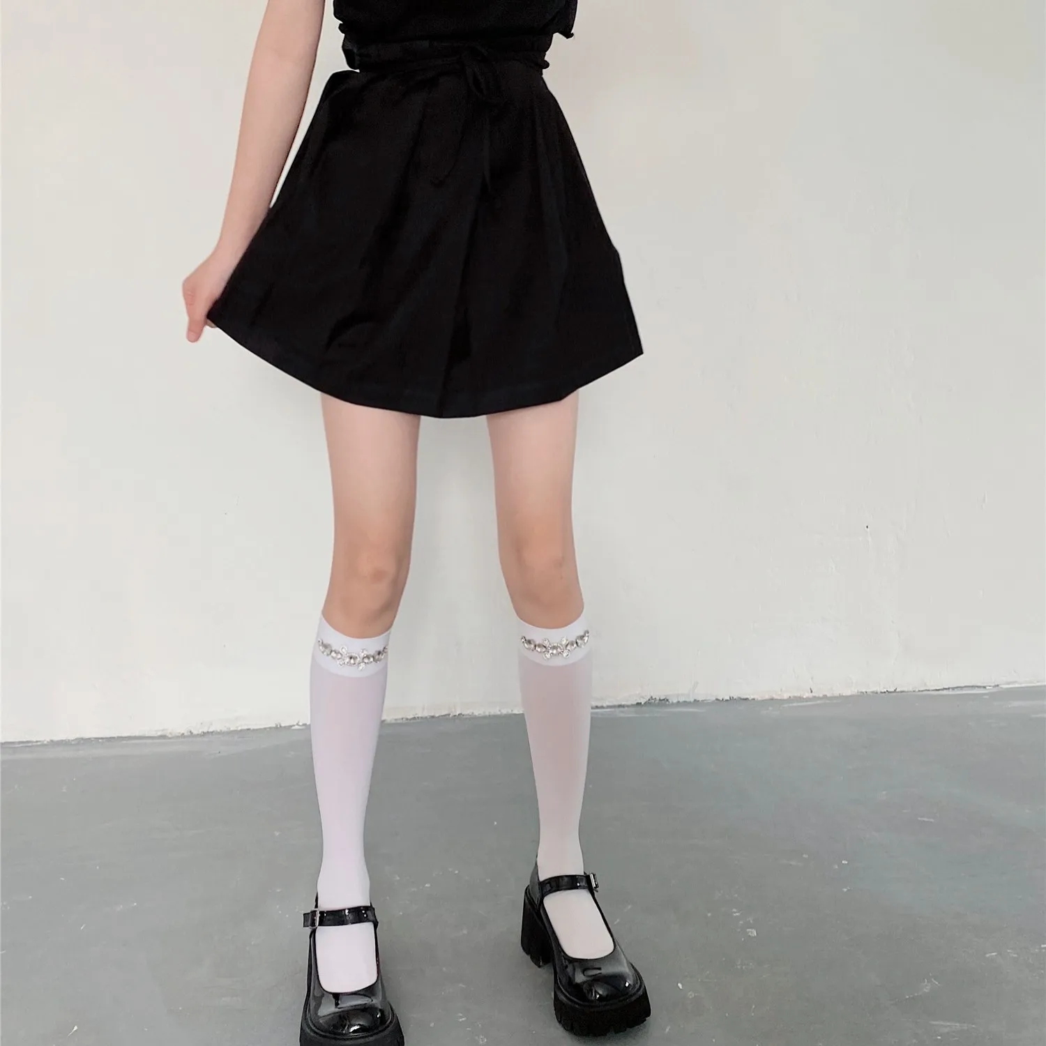 Handmade Rhinestone Tube Socks Internet Celebrity Thin Velvet Diamond Calf Sexy Dark Style Socks Thigh High Stockings Women