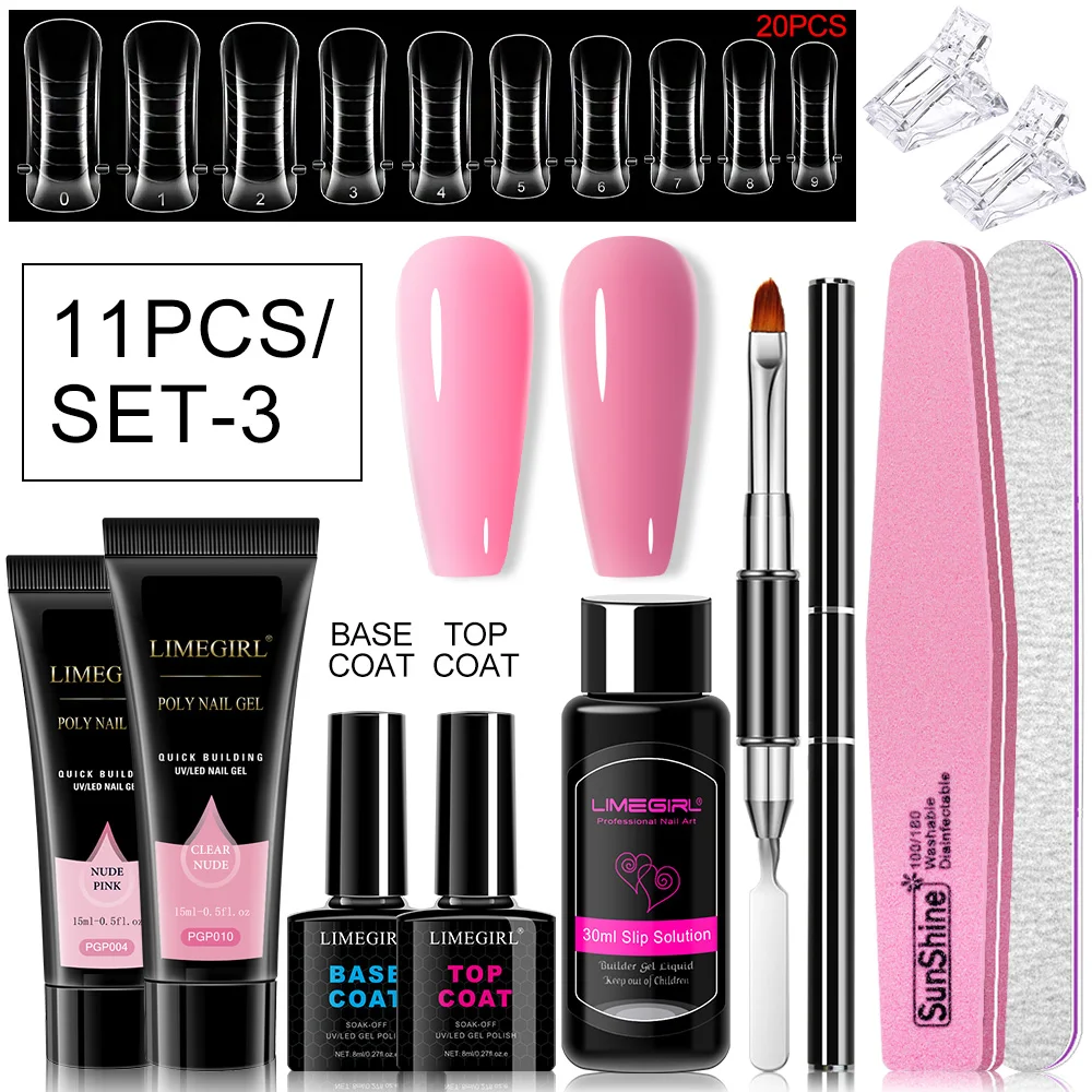 סט ג'ל לציפורניים פולי להארכת ציפורניים, עמיד לאורך זמן, מראה טבעי, משפר חזק למניקור בסלון ביתי