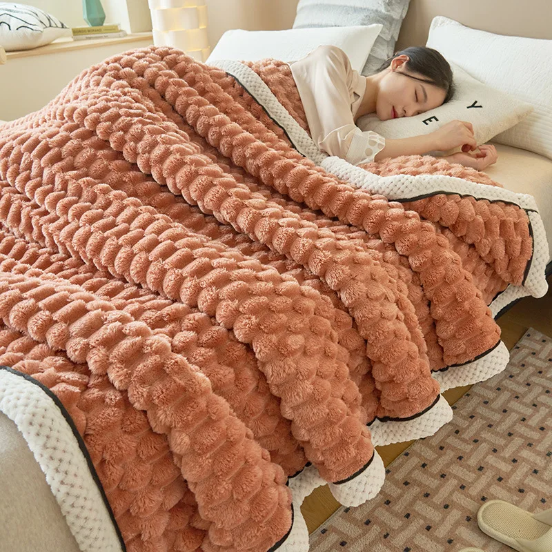 Warm Plush Blankets for Beds Super Soft Plaid Blanket On the Bed Sofa Throw Blanket Office Nap Comforter Bedspread Queen Quilt