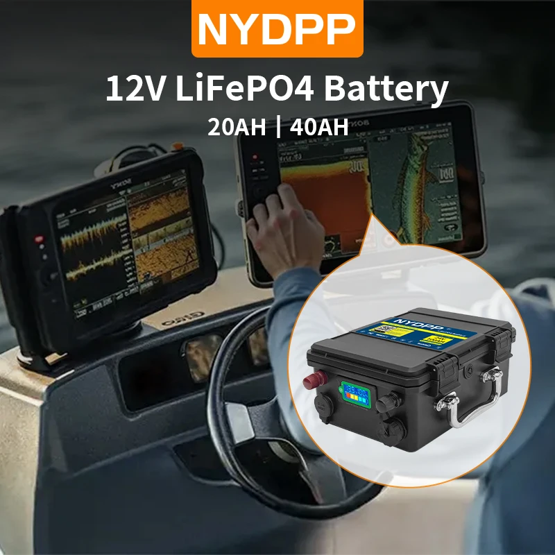 Batterie LiFePO4 étanche 12V 20Ah/40Ah pour modélisme RC montrant les cosses de connexion