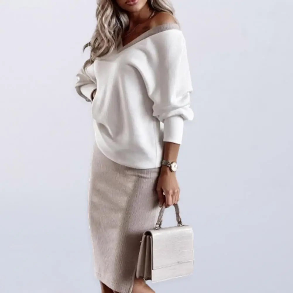 

Женский Повседневный костюм, элегантный осенне-зимний женский комплект из топа с V-образным вырезом и Юбки миди с облегающим трикотажным облегающим дизайном с высокой талией