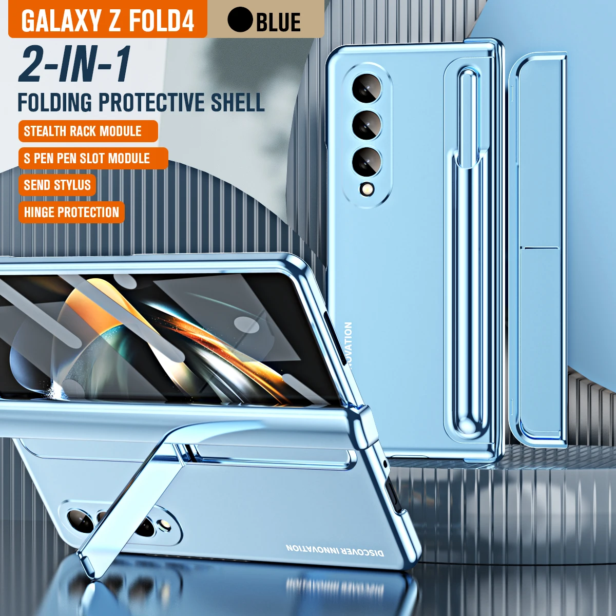 

Невидимый золотистый армированный чехол с кронштейном для Samsung Galaxy Z Fold 5 4 5G, чехол с петлей, слот для ручки с чехлом для экрана Z Fold4 Fold5