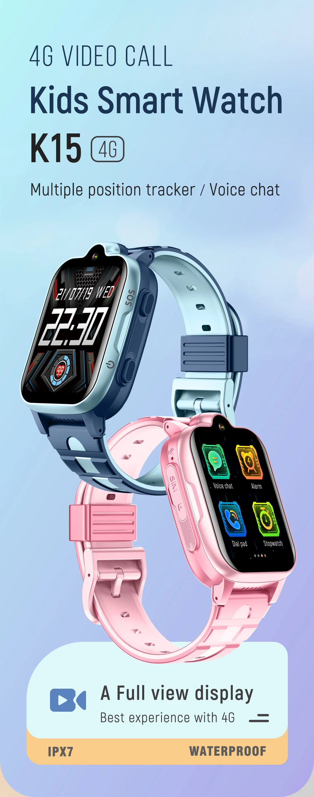 4G Kids Smartwatch Phone GPS Tracker SOS HD Video Call Touch Screen IP67 Waterproof Call Back Children Smart Phone Watch K15 K9