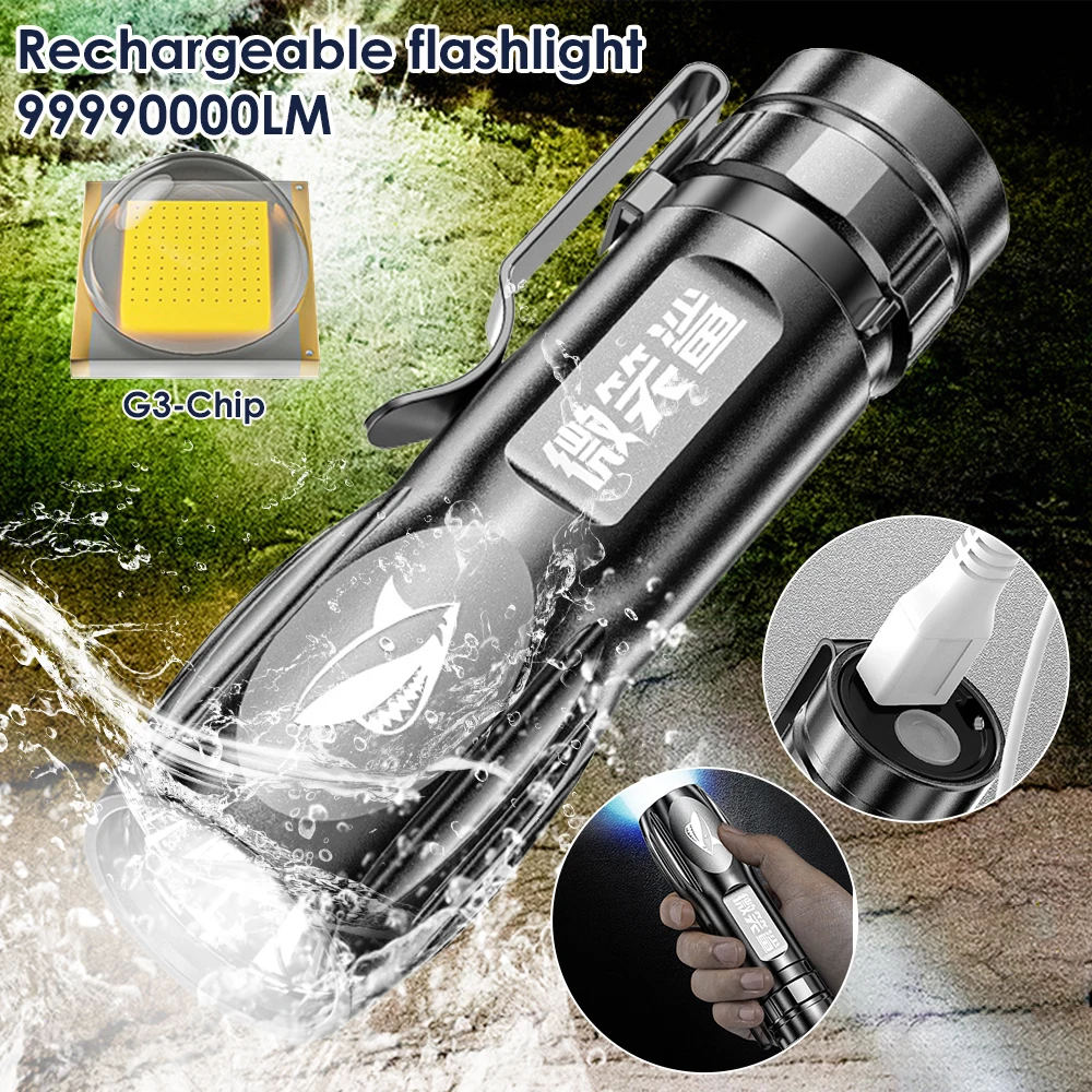 Ultra Bright Flashlight Tactical Torch USB Rechargeable Zoomable Flash Light Outdoor Camping Light Hiking Fishing Portable Torch