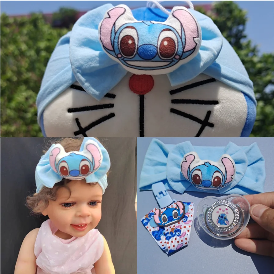 Disney Peluche Stitch Headband Big Bow Tie Fascia Per Capelli Per Nuovi Bambini Head Wrap Accessori Per Capelli Puntelli Per Foto Appena Nati E Catene