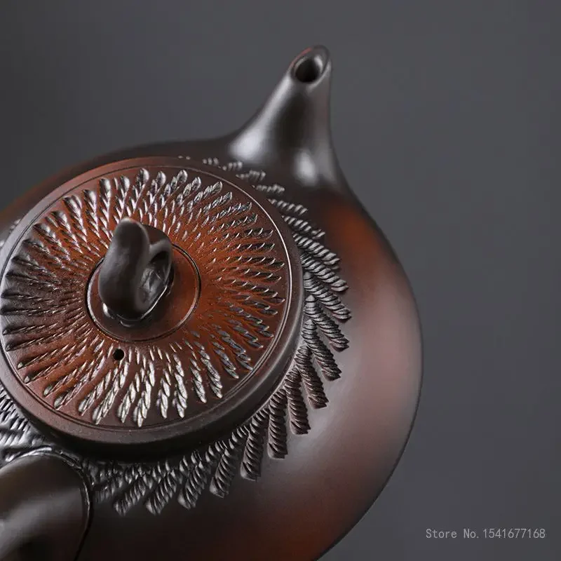 Chinese Style Kongfu Relief Pattern Teapot Tray Set Home Office Living Room Supplies Pure Handmade Ceramics Retro Xishi Tea Pots