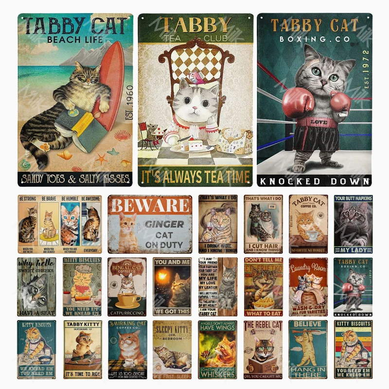 

Retro Cat Metal Sign Vintage Coffee Bar Tin Signs for Home Bedroom Bar Pub Club Kitchen Beach Home Man Cave Farmhouse Decor