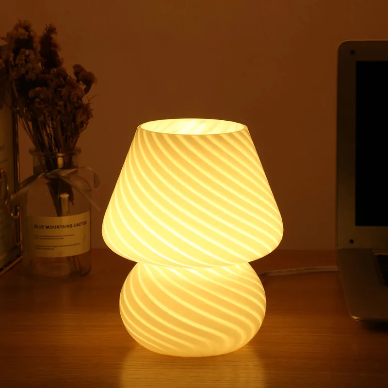 

Glass Mushroom Table Lamp for Room Decor LED E27 USB AU CN EU UK US Plug Frosted / Striped 3 Colors Dimmable Vintage Night Light