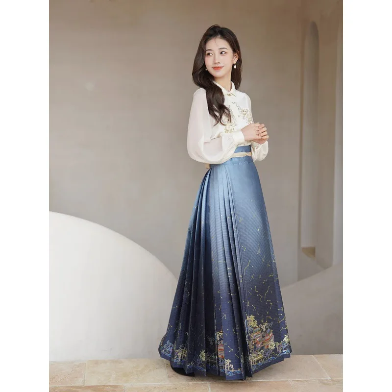 

Yourqipao Summer New Daily Women Improved Hanfu Elegant Temperament Chinese Style Traditional Hanfu Ming Made Horse Face Skirt