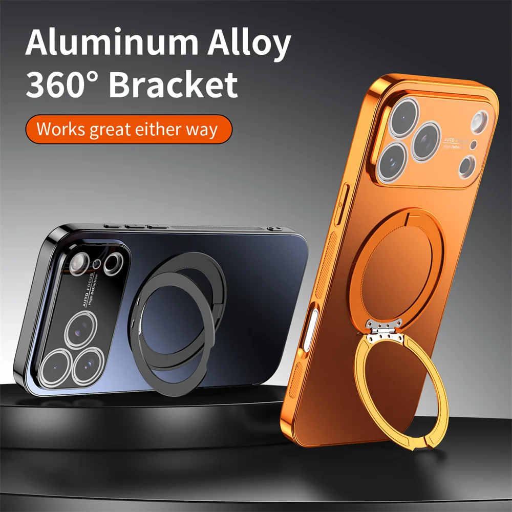 Magnetic Rotating Foldable Stand Phone Case with Lens Protection and Solid Color Cover