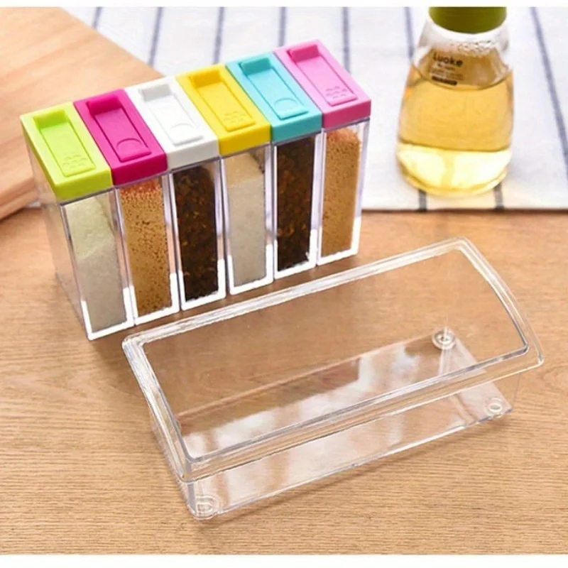 6pcs/Set Transparent PP Spice Jar Seasoning Box | Kitchen Spice Storage Bottle Jars Salt Pepper Cumin Powder Box Tool - 1pc