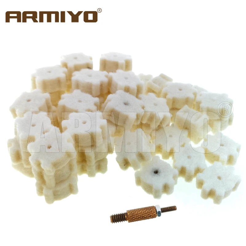 Armiyo 51-teiliges Set.22Cal &.30Cal Kammer-Reinigungspads Wollfilzbürste 5mmx720mm Messingstab Reinigungsset Jagdzubehör