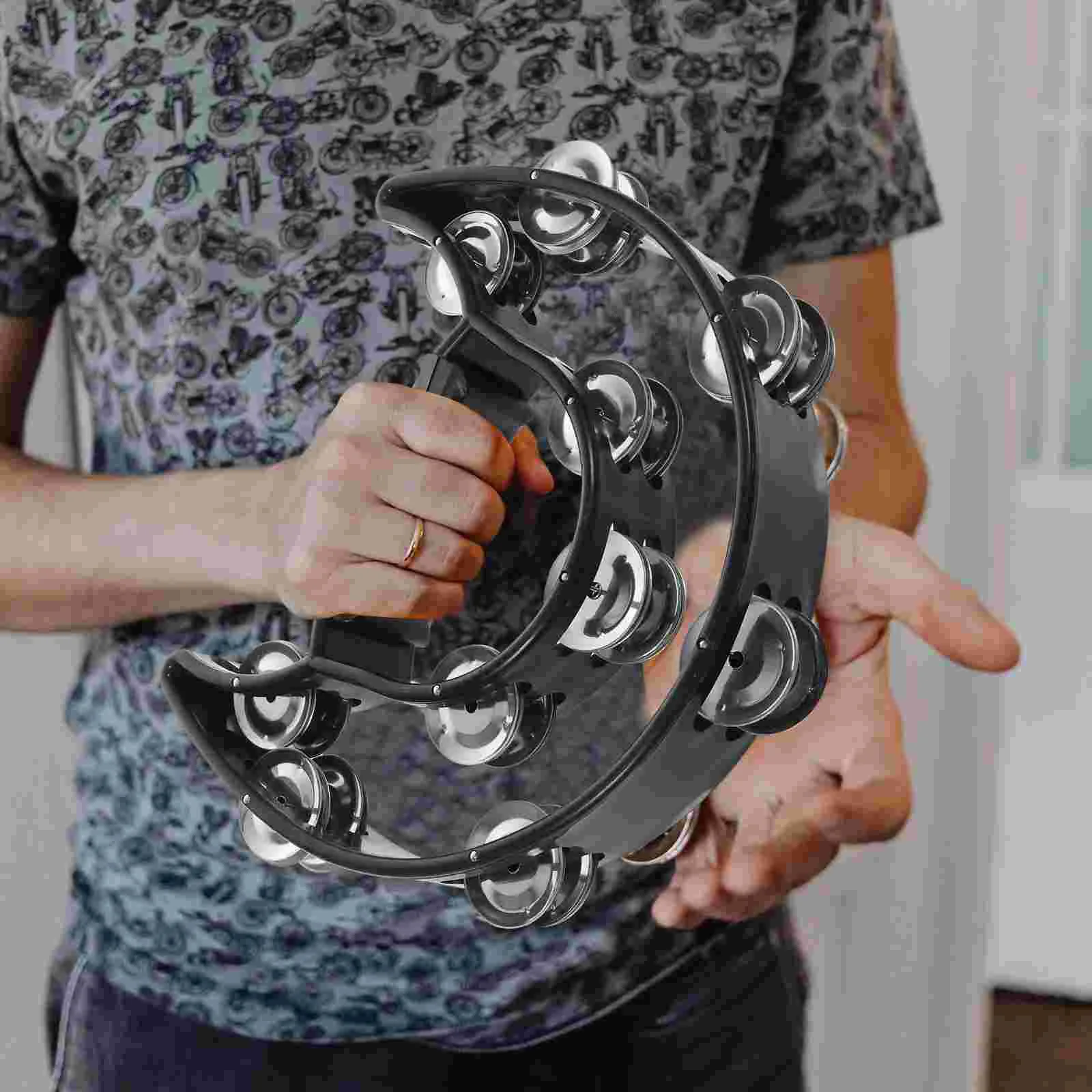 

Double Row Tambourine Half Moon Metal Musical Jingles Tambourine Hand Held