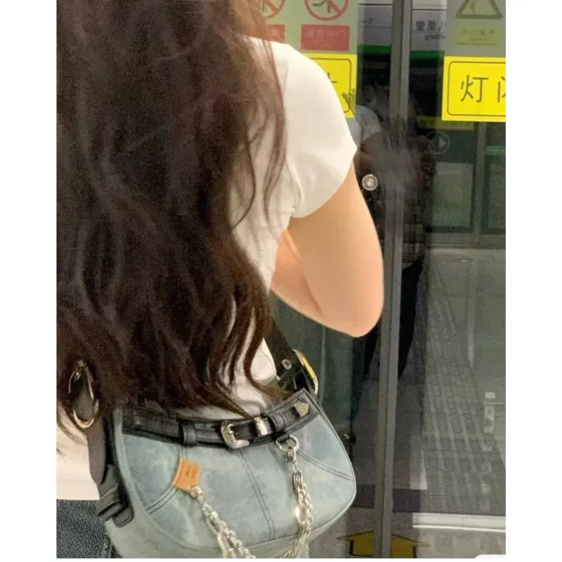 JIAERDI Sweet Cool Denim Blue Underarm Bag Purse Women Versatile Chain Casual Crossbody Bags Female Vintage Y2k Handbag 2025