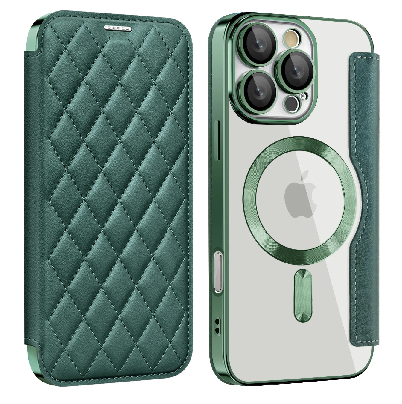 Premium Flip Magnetic Leather Case with Wireless Charging and Transparent Card Wallet Cover