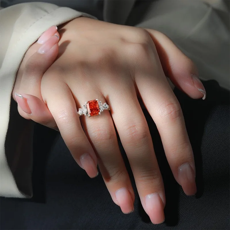Elegant 925 Sterling Silver Zircon Square Ring, Adjustable Open Band, Luxury Fine Jewelry for Women, Perfect Party Gift