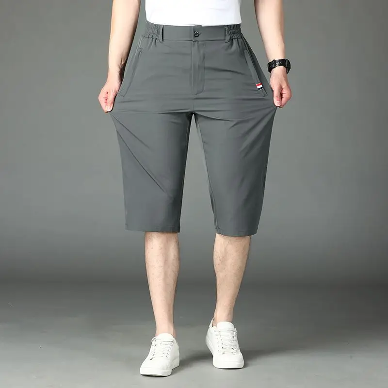 Male Clothes Fashion Casual Solid Color Quick Dry Capri Pants Summer Trend Simplicity Zipper High Waist Men's All-match Pants