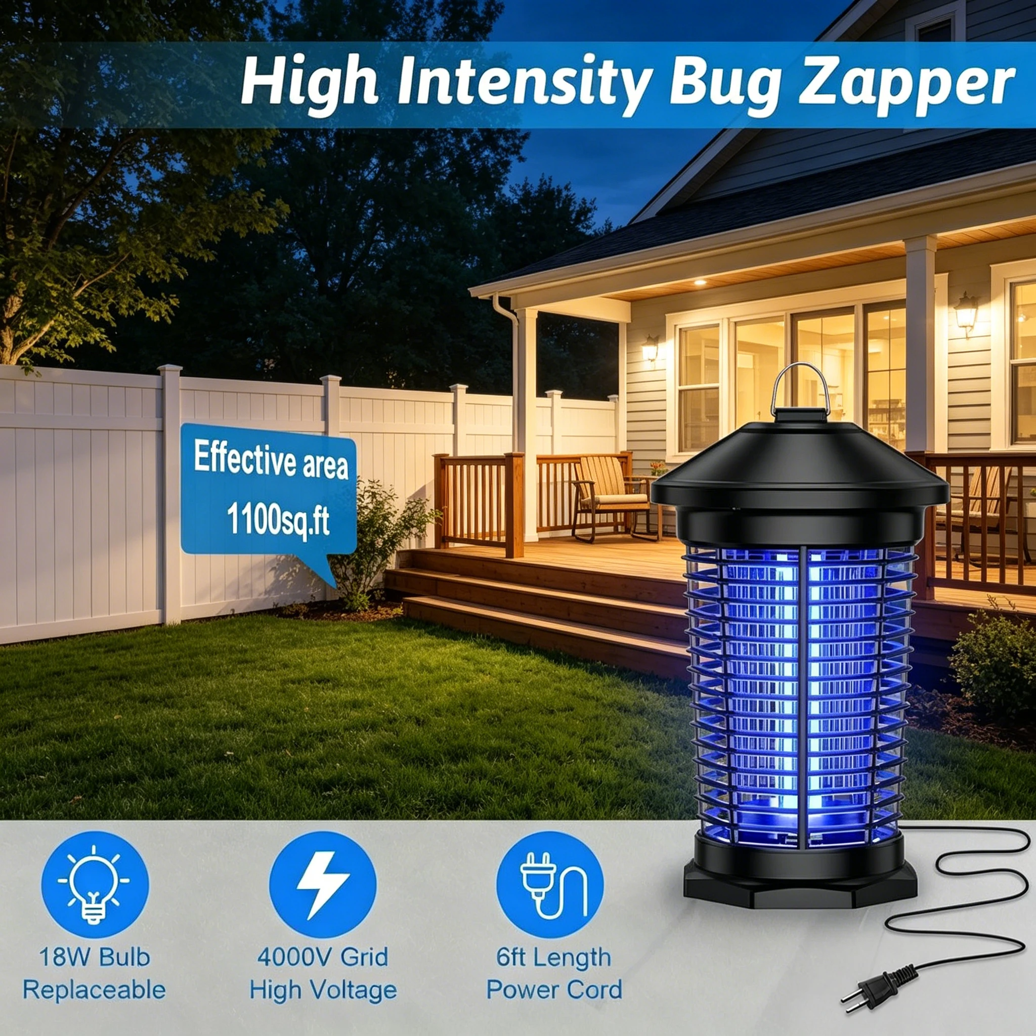 Outdoor Bug Zapper 4000V Indoor Electronic Mosquito Killer Lantern Waterproof Fly Trap Insect Killer_voghion.com