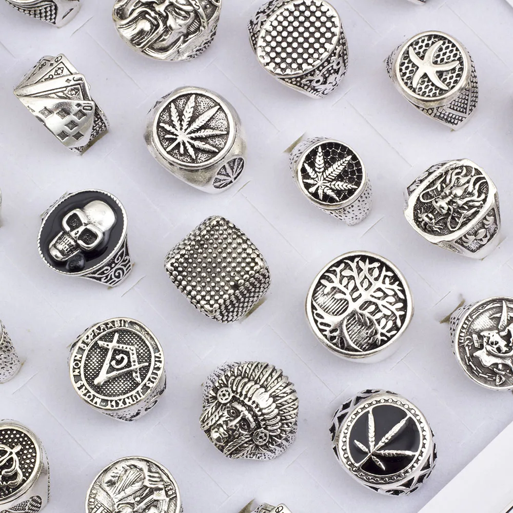Wholesale Bulk Lot 50 Pcs Mens Punk Vintage Metal Jewelry Rings For Women Size 7-12 Mix Different Style