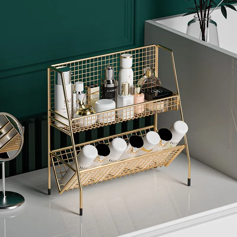 2 Tiers Luxury Bathroom Shower Caddy Shelf Kitchen Countertop Spice  Organizer Makeup Storage Holder Vanity Tray Cosmetic Rack - Storage Holders  & Racks - AliExpress