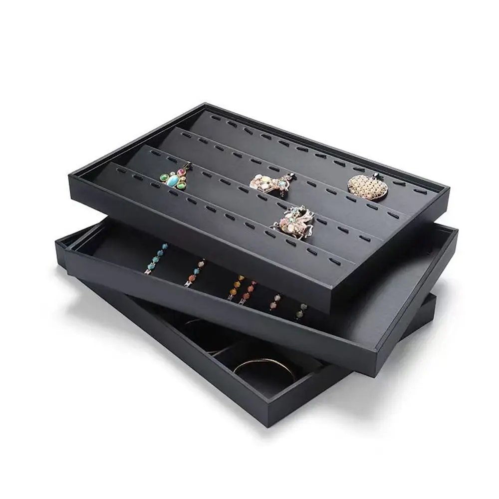 Stackable Black Jewelry Display Tray with Multi-Compartment Storage