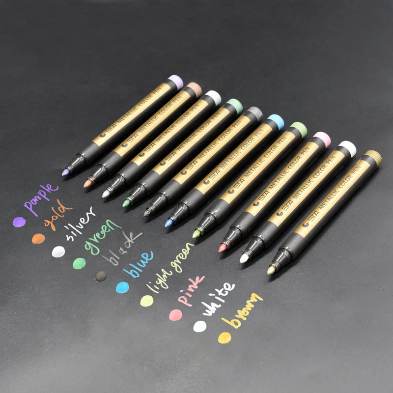 

STA 10 Color Metallic Pen Drawing Pen Acrylic Paint for CD Ceramic Glass Acrylic Pen Epoxy Resin Mold Highlight Permanent Marker
