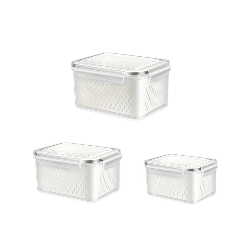 

New Fruit Vegetable Storage Containers For Fridge, 3 Pack Produce Saver Containers Refrigerator Organizer Bins For Salad