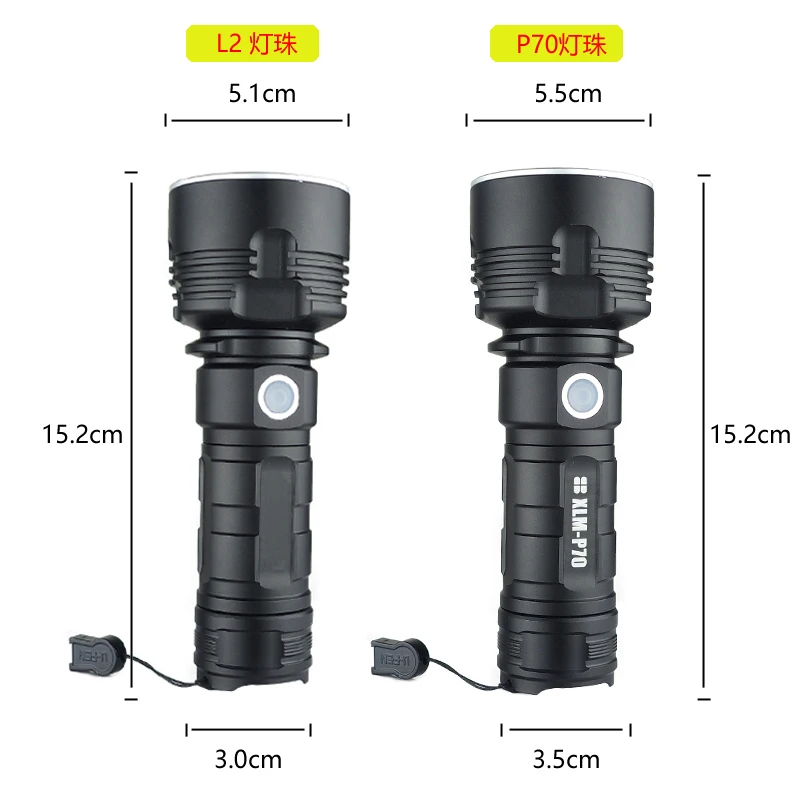 강력한 LED 충전식 전술 손전등, Xhp70 토치 플래시 라이트, P70 방수 USB, 높은 루멘, 핫 세일