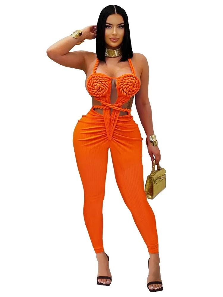 Wmstar Jumpsuit Rompers Women Wholesale European Americaan Fashion Casual Sexy Halter Neck Backless Solid Color Jumpsuits