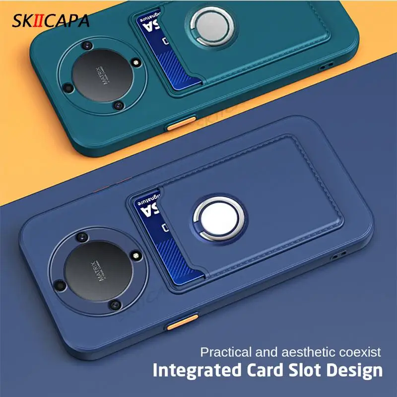 Candy Color Matte Silicone Wallet Case with Ring Holder - Card Slot & Soft Bumper Cover