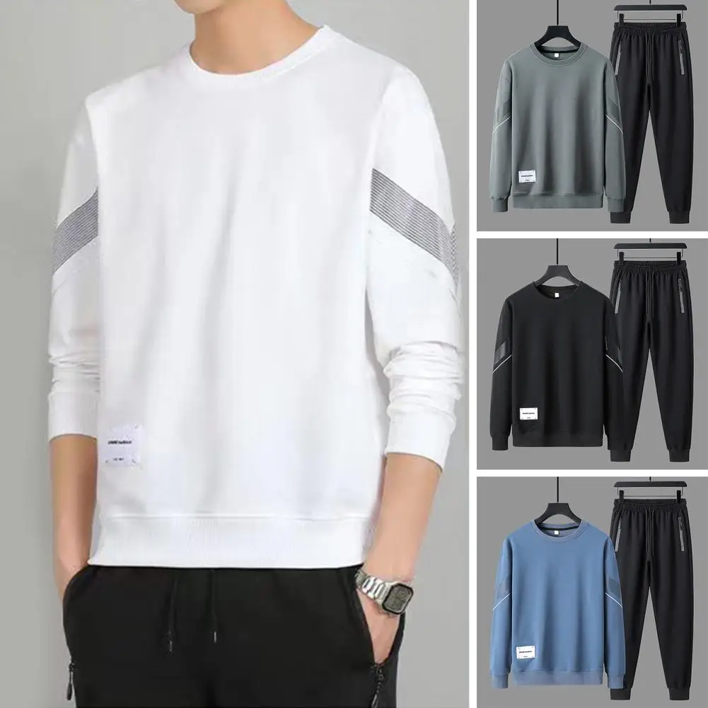 

2Pcs/Set Men Autumn Winter Striped Print Casual Sport Tracksuit O-neck Long Sleeve Sweatshirt Tops Elastic Waist Drawstring Jogg