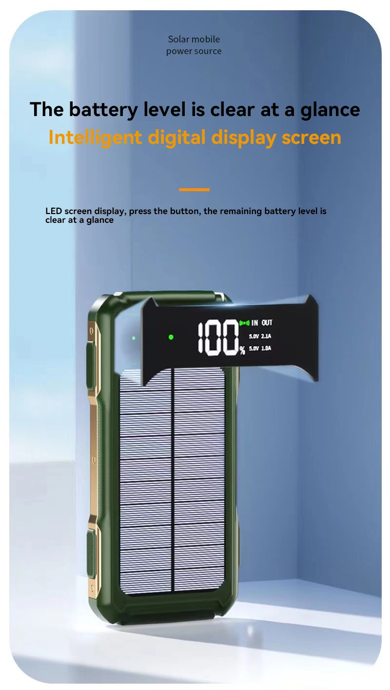 500000mAh Large Capacity Solar Power Bank Portable Charger Fast Charging Powerbank With Four Cables LED Digital Display 5