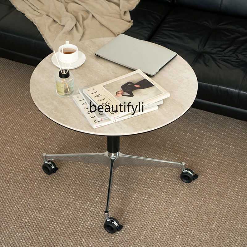 

Coffee Table Small Dining Table/Lifting Mobile round Table Side Table Grid Skin Feeling Cave Stone Stone Plate