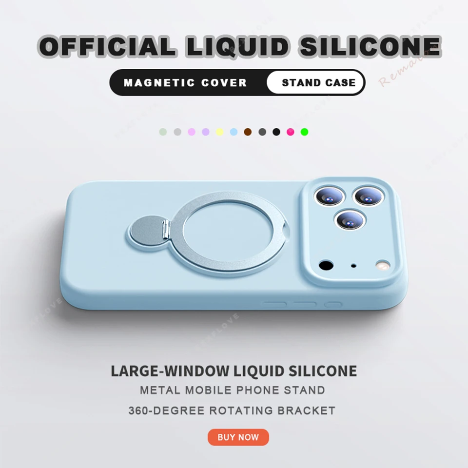 Magnetic Stand Liquid Silicone Phone Case with Magsafe Charging Holder