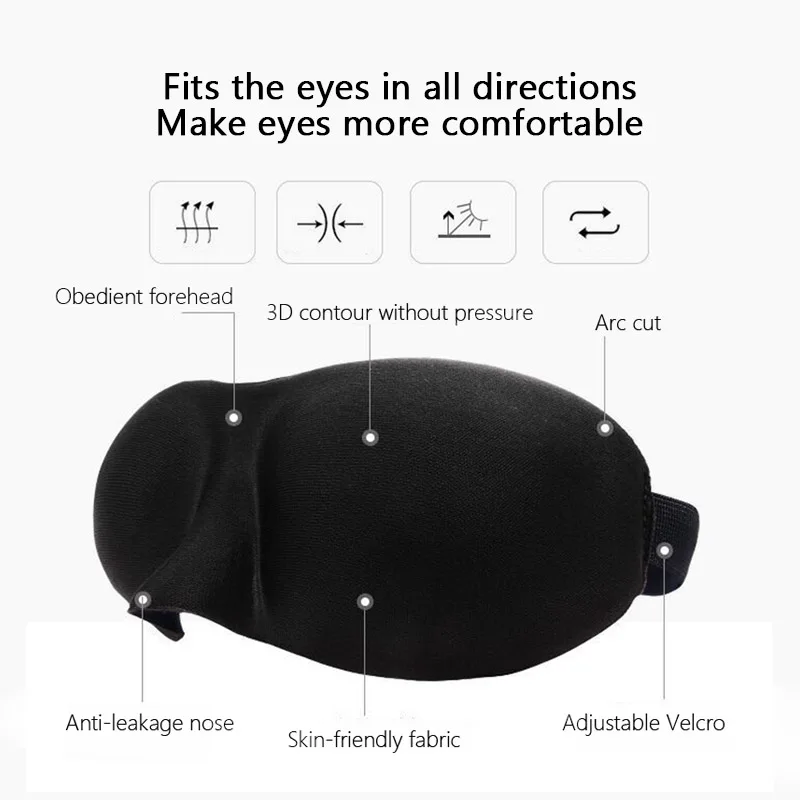 Premium Adjustable 3D Contoured Sleep Mask – Breathable & Light-Blocking, No Pressure on Eyes, Black